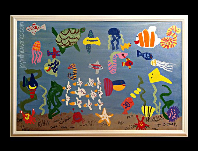 art auction ideas- a colorful underwater scene painted by a group of students 