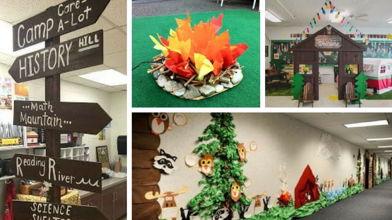 Collage of camping classroom theme ideas
