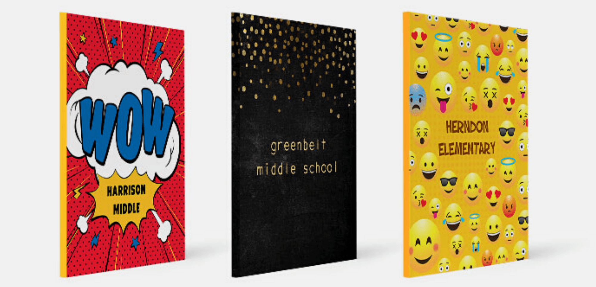 Three yearbook covers