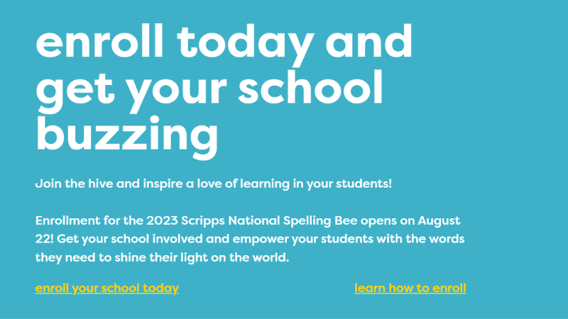 Enrollment screen for Scripps National Spelling Bee