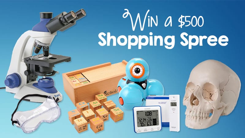 microscope, puzzle, robot, skull model, shopping spree for science supplies