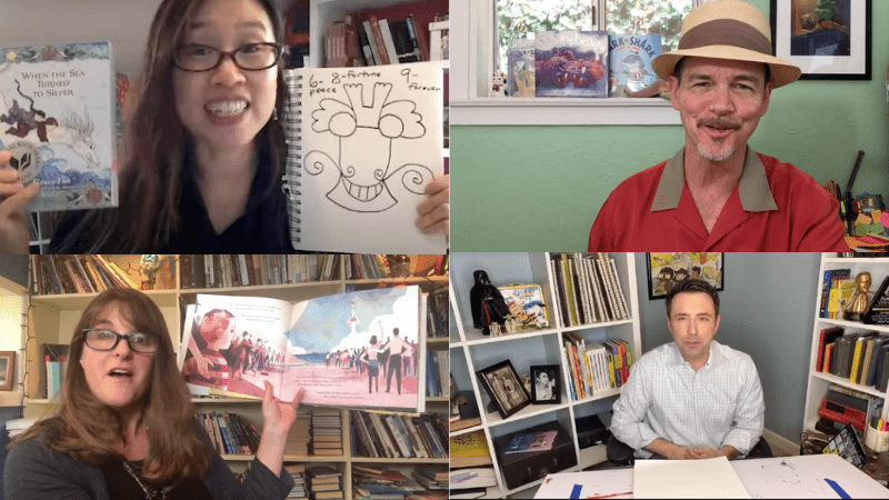 Collage of authors doing virtual author activities on YouTube