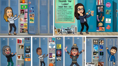Collage of bitmoji lockers and their teachers