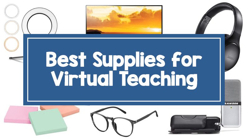 15 Virtual Learning Supplies including headphones, glasses, ring light, and microphone.