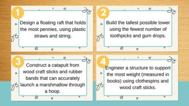 5th Grade STEM Challenges of printable cut-out note cards.