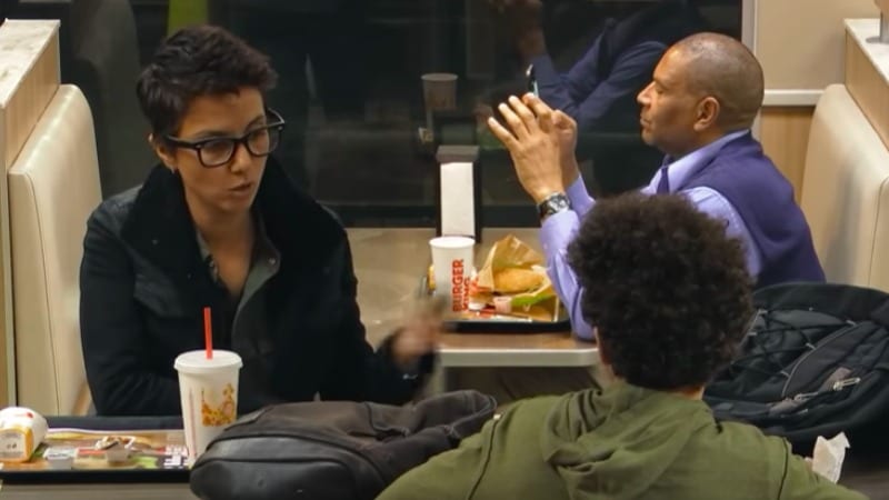 two people talking at a Burger King restaurant