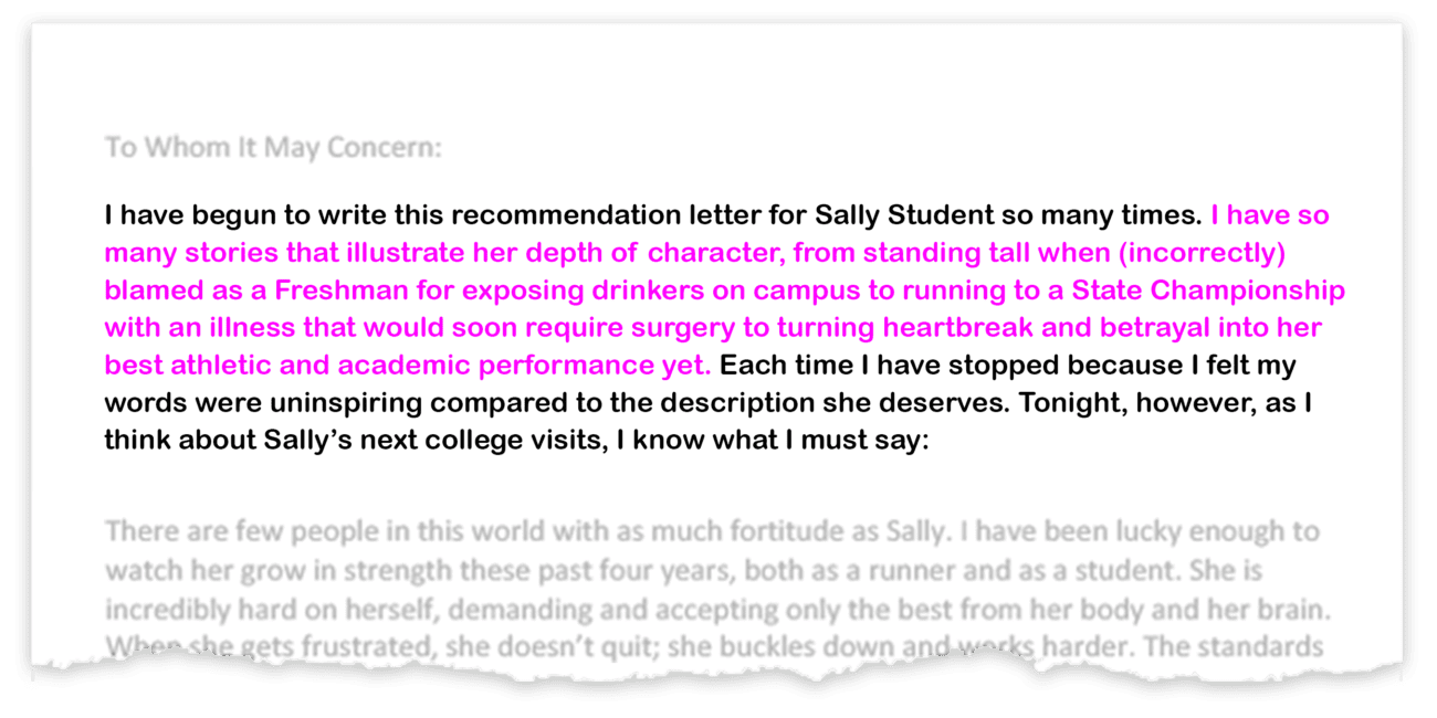 College recommendation letter sample paragraph one