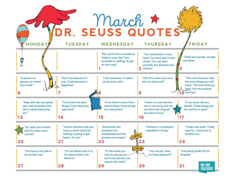 our free dr seuss calendar features a favorite quote for