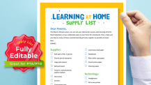 Printable Learning at Home Supply List