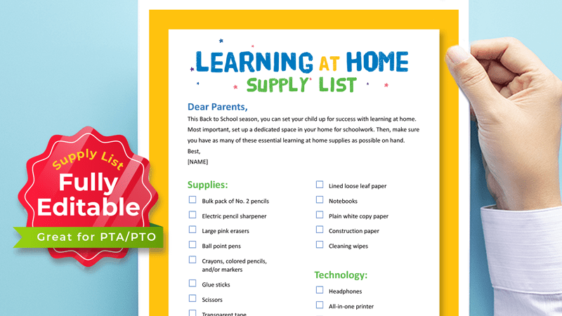 Learning At Home Supply List Free Printable Weareteachers