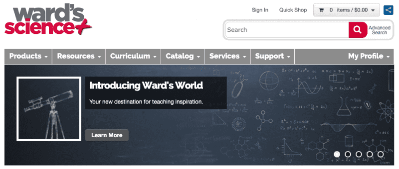 Still of Ward's Science website