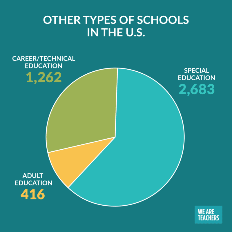 مخطط دائري يوضح تفاصيل أنواع المدارس الأخرى في الولايات المتحدة