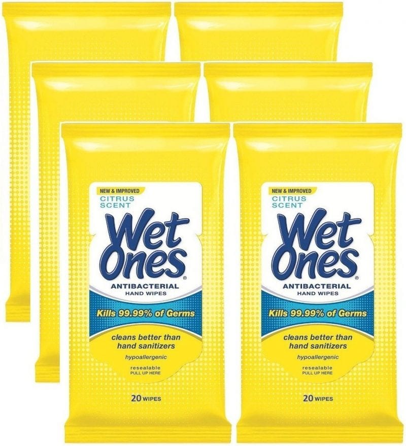 Packages of Wet Ones Antibacterial Wipes