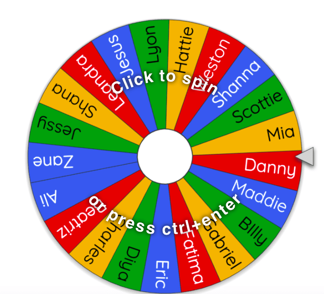 rainbow colored wheel with names