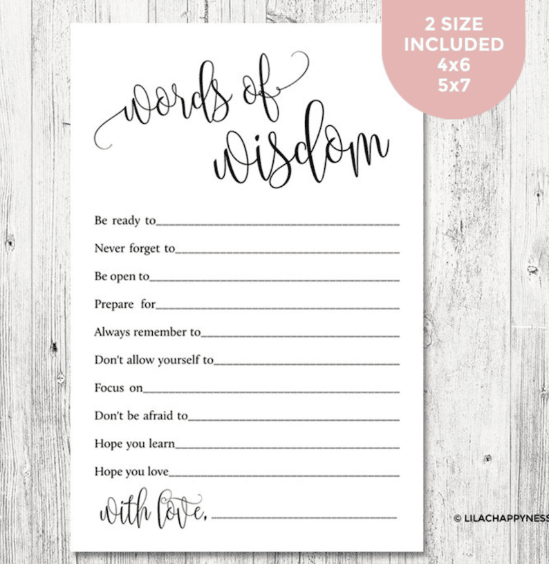 A Words of Wisdom printable card teachers can personalize for their graduating seniors.