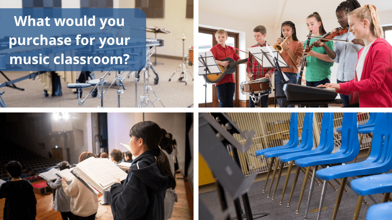 Pictures of musical items that can be purchased with ESSER Funds