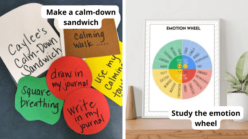 Emotion wheel and calm-down sandwich