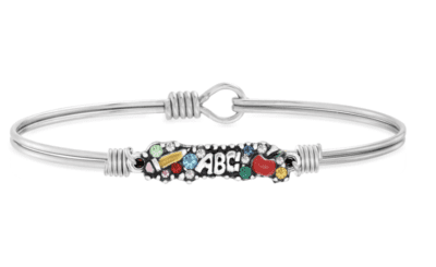 ABC silver teacher bangle bracelet with colored gem stones