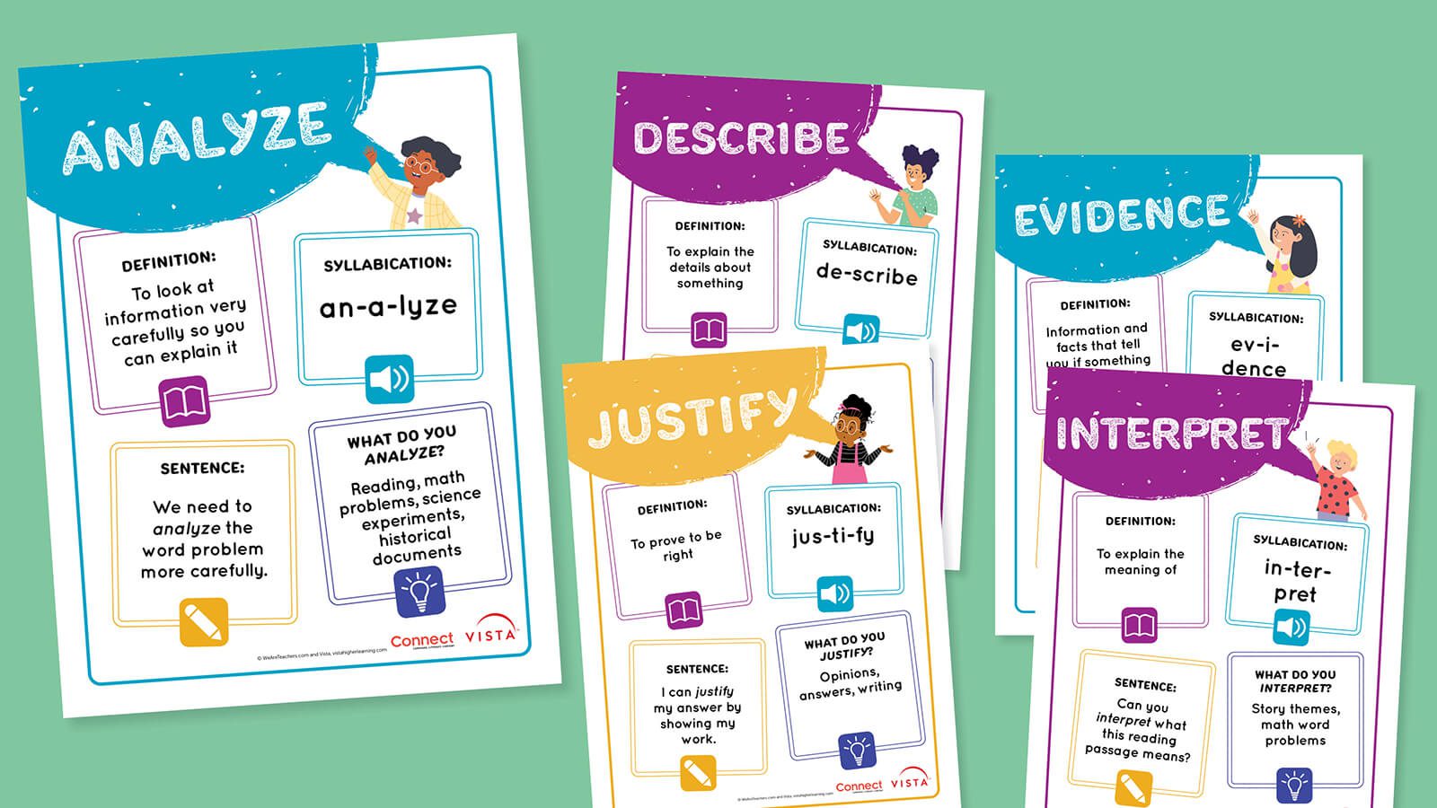 Flat lays of academic vocabulary mini posters