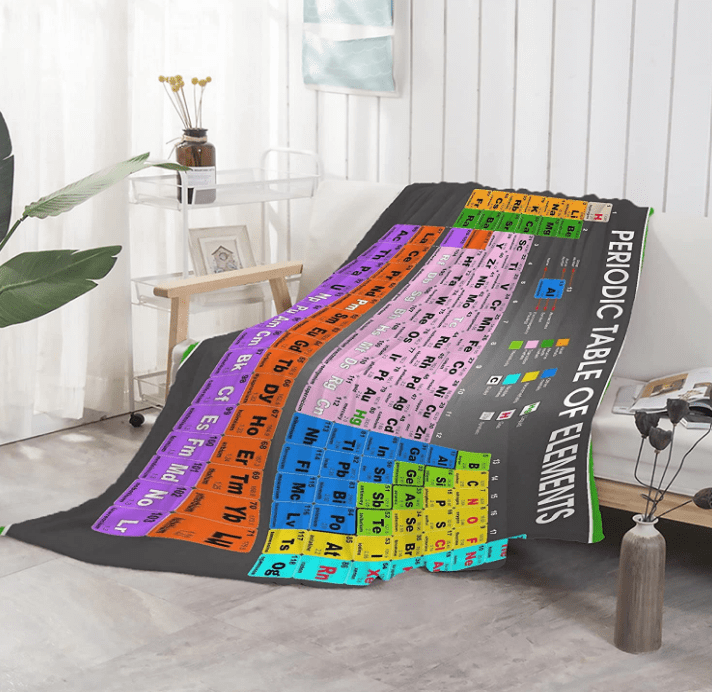 Graphic of a periodic table of the elements blanket.