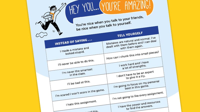 A close-up of the Allstate positive self talk for teens poster to hang in your classroom.