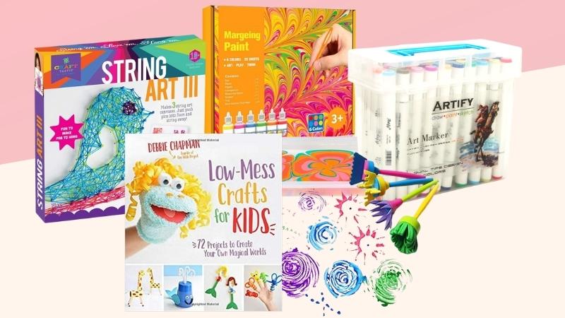 Collage of art products for kids