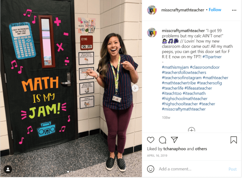 Still of teacher with back to school classroom door