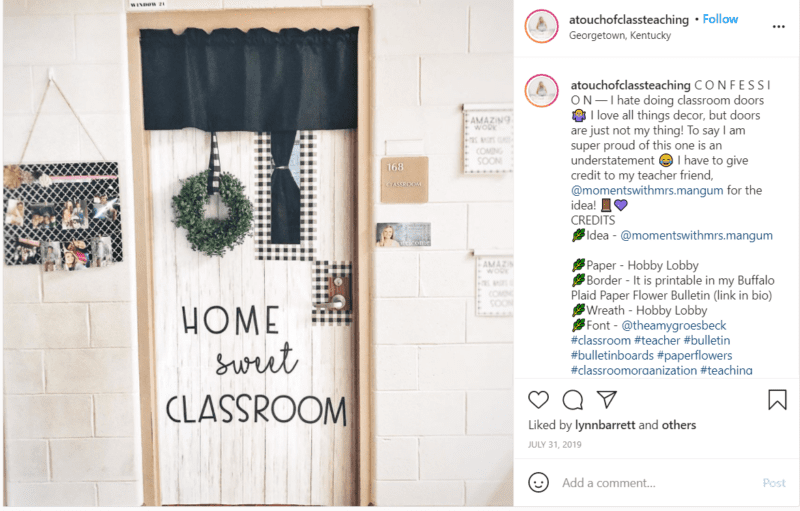 Still of Instagram post sharing ideas for back to school classroom doors