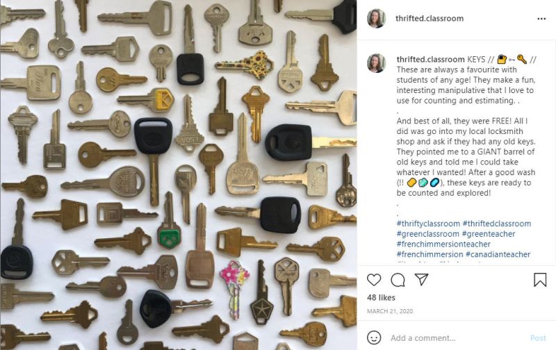 Instagram post featuring a selection of assorted keys (Teacher Bargain Shopping Guide)