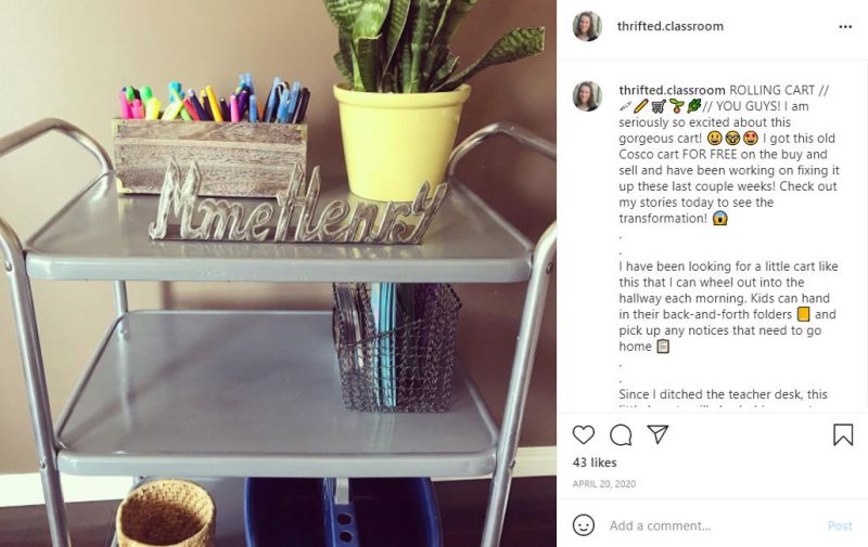 Instagram account featuring rolling metal storage cart (Bargain Shopping Guide)