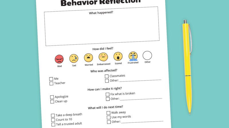 Flat lay of behavior reflection sheet