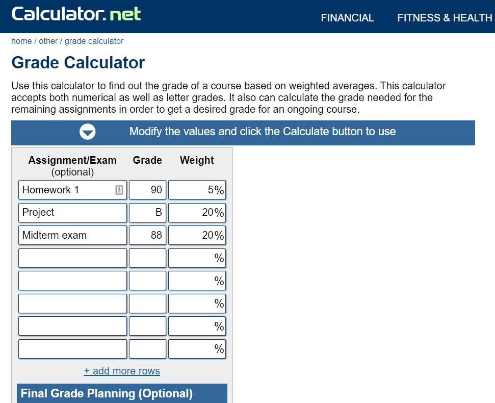 assignment to grade calculator