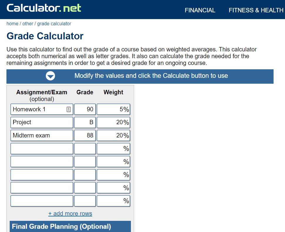 assignment effect on grade calculator