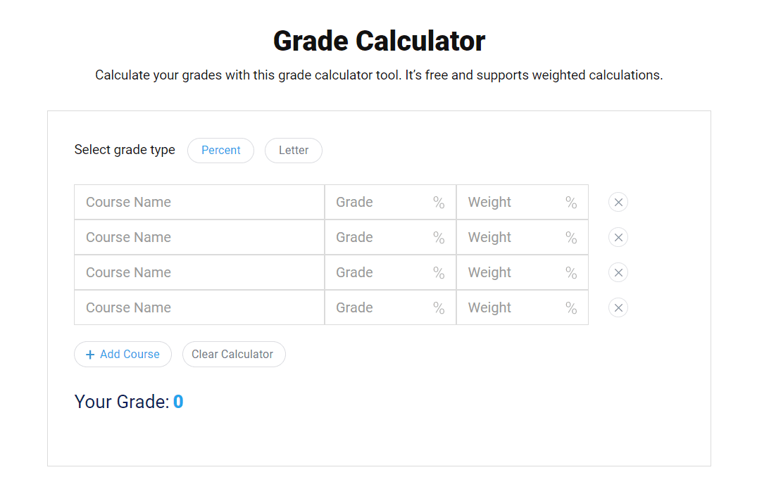 Grade Calculator List for Teachers and Students