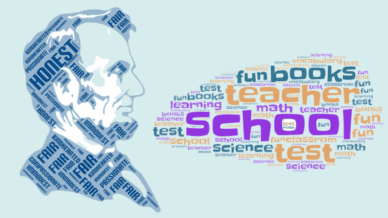 Best word cloud generators for teachers with example word clouds: Abraham Lincoln shape and colorful geometric shape