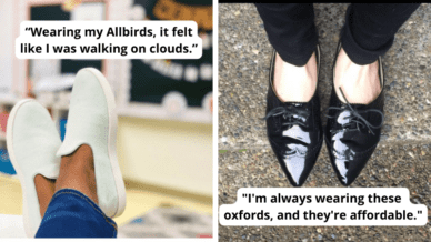 Examples of best teacher shoes including Allbirds Wool Loungers and patent leather pointed toe oxfords.