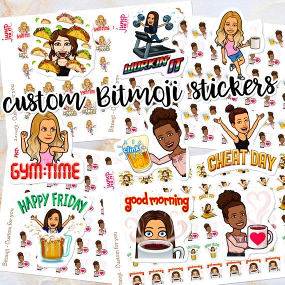 Custom bitmoji stickers sheet.