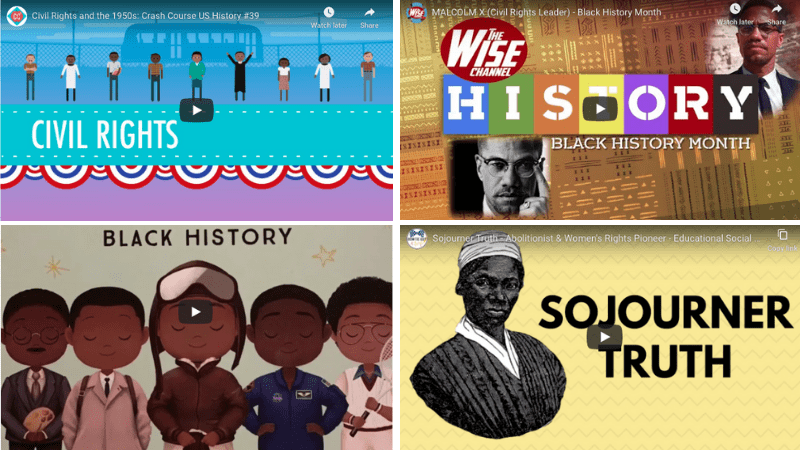 Collage of video stills from videos for Black History Month