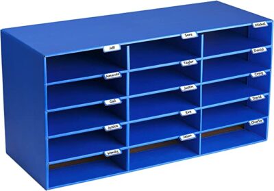 Blue cardboard file sorter