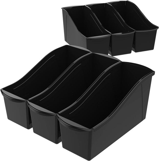 Black oblong bins, set of six