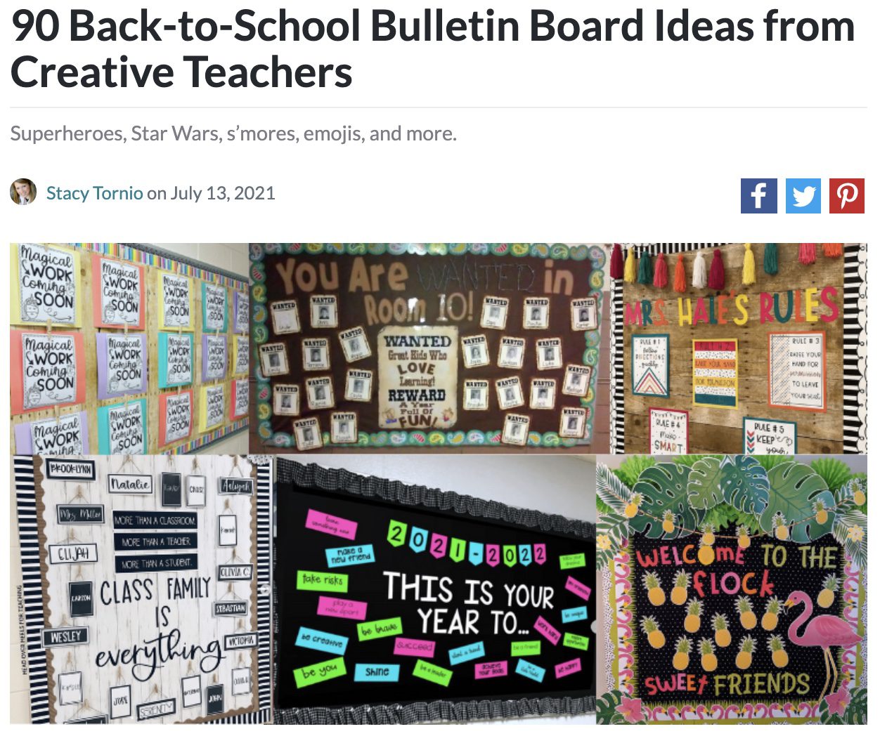Screencap of an article about back to school bulletin board ideas