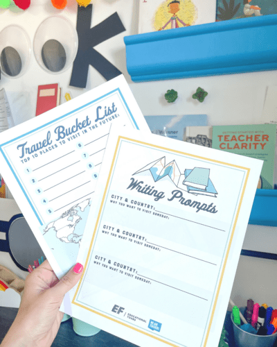 Printed out Bucket List and Writing Prompt printable.