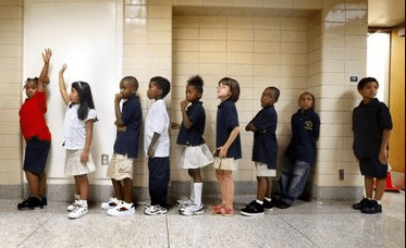 school kids in a line