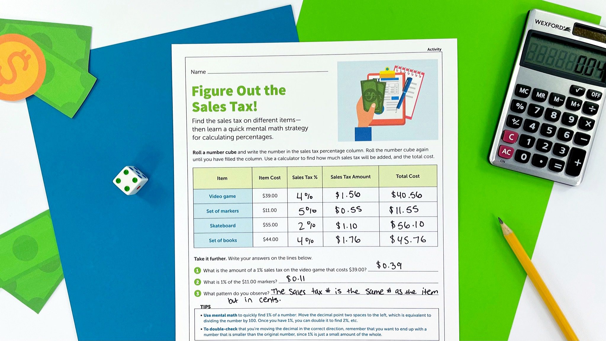 Calculate sales tax Regions worksheet