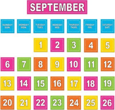 Colored calendar of September.