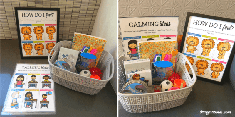 a calm down kit for the preschool classroom 