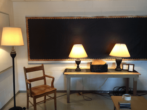 Classroom being lit by lamps