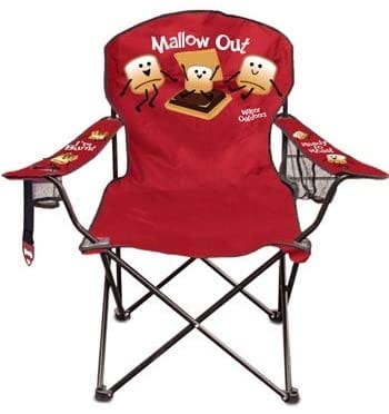 Red camping chair with s'mores decoration