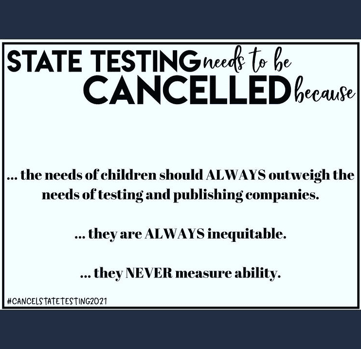 Educator sign against state testing during pandemic