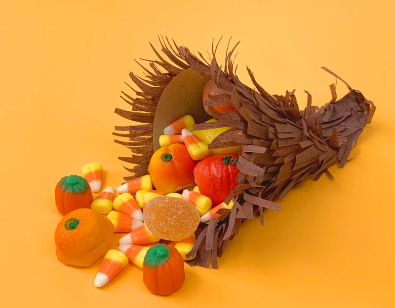 cornucopia made from craft paper, as an example of DIY Thanksgiving crafts